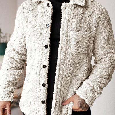 Bon&Bon Herren Teddyjacke - Flauschige Flanell Winterjacke in Blau Aprikosenfarben / S