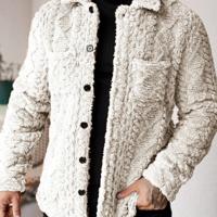 Bon&Bon Herren Teddyjacke - Flauschige Flanell Winterjacke in Blau Aprikosenfarben / S