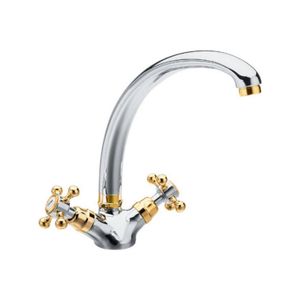 Wastafelmengkraan Sapho Antea 2-knop Gebogen Uitloop 26.5 cm Chroom / Goud