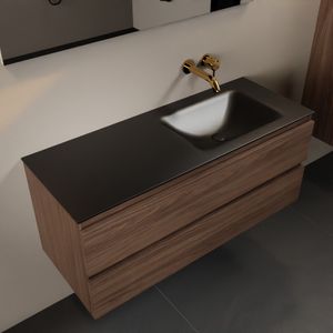 MONDIAZ AIVY 120cm badmeubel Mocha, wastafel Urban solid surface rechts zonder kraangat met spiegel (AI-351641URBAN-NO - AI-M120MORE - AI-S120X72)