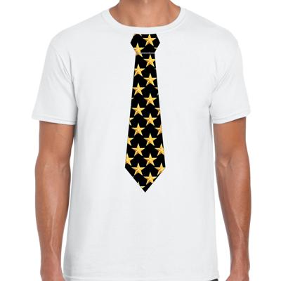 Bellatio Decorations verkleedkleding t-shirt - wit - stropdas print zwart met sterretjes - heren Bellatio Decorations verkleedkleding t-shirt - wit - stropdas print zwart met sterretjes - heren