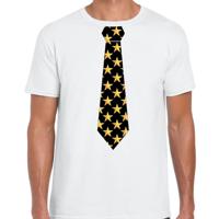 Bellatio Decorations verkleedkleding t-shirt - wit - stropdas print zwart met sterretjes - heren