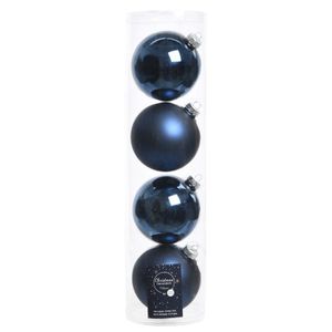 12x Donkerblauwe glazen kerstballen 10 cm glans en mat