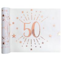 Tafelloper op rol - 50 jaar verjaardag - wit/rose goud - 30 x 500 cm - polyester