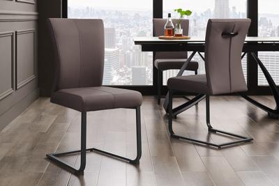 Moderne sledestoel SAMSON taupe grijs echt lederen metalen frame met comfort handvat - 45173