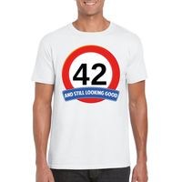 Verkeersbord 42 jaar t-shirt wit heren