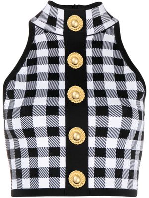 Balmain haut crop 5-Button à carreaux - Noir