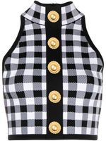 Balmain haut crop 5-Button à carreaux - Noir