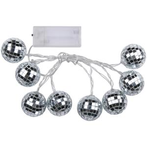 LED discobollen lichtsnoer - 8 led discoballen - zilver - 130 cm - disco - spiegelbollen