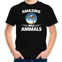 T-shirt kangoeroes amazing wild animals / dieren zwart voor kinderen XL (158-164)  -
