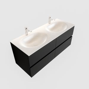 Badkamermeubel Solid Surface BWS Stockholm 120x45 cm Mat Zwart Urban Dubbel (2 kraangaten, 4 lades)