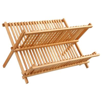 Afdruiprek - 2-laags - bruin - 42 x 33 cm - bamboe hout - afwasrek - afwassen