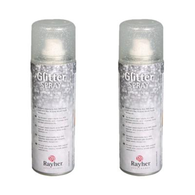 Rayher Verf spray - Set van 2x stuks - zilver met glitters - 125 ml - voor papier/glas/keramiek/meta