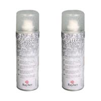 Rayher Verf spray - Set van 2x stuks - zilver met glitters - 125 ml - voor papier/glas/keramiek/meta Rayher Verf spray - Set van 2x stuks - zilver met glitters - 125 ml - voor papier/glas/keramiek/meta