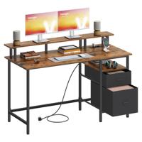 Gamingbureau met stoffen laden en displaystandaard, vintage bruin / 135 x 55 cm