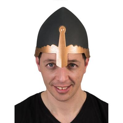 Ridder verkleed helm - zwart/goud - kunststof - middeleeuwen verkleed accessoires