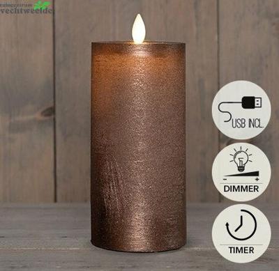 Stompkaars rustiek wax bewegende vlam 15x7,5 cm brons - Annas collection