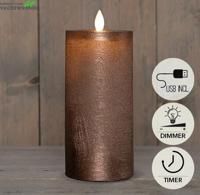Stompkaars rustiek wax bewegende vlam 15x7,5 cm brons - Annas collection
