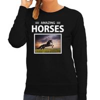 Zwarte paarden sweater / trui met dieren foto amazing horses zwart voor dames - thumbnail