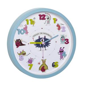 TFA Kinderkamer wandklok - monsters - turquoise - D30 cm - kunststof - rond