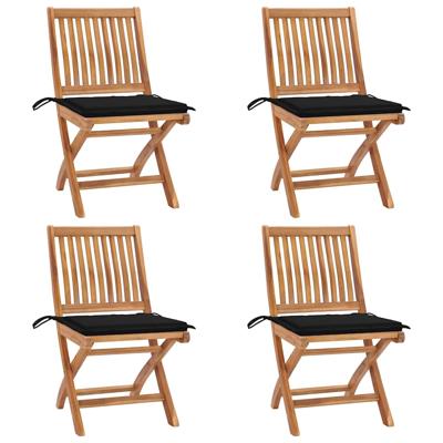 Tuinstoelen 4 st inklapbaar met kussens massief teakhout