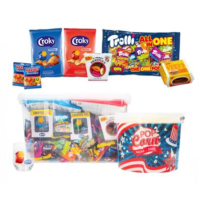 Partybox met snoep, chips en popcorn - assortiment voor elk feestje -