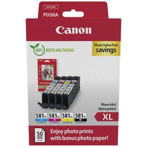 Canon Inktcartridge CLI-581XL C/M/Y/BK Photo Value Pack Origineel Combipack Zwart, Cyaan, Magenta, Geel 2052C006