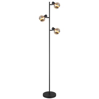 Globo Zwarte vloerlampTokki 3-lichts amber smoke glas - 54309SB
