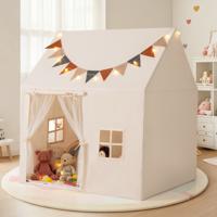 Kinderspeeltent Peutertent voor Binnen en Buiten met Gevoerde Antislipmat Vlaggen Koordlampjes Ramen voor Kinderen van 3 tot 14 Jaar