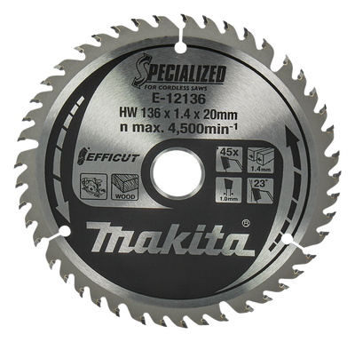 Makita Accessoires Cirkelzaagblad Hout | Efficut 136x20x1,5 45T 23g - E-12136 - E-12136