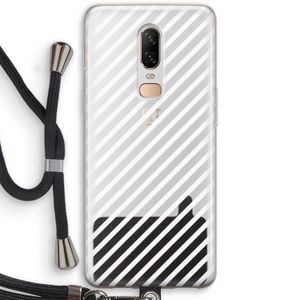 Strepen zwart-wit: OnePlus 6 Transparant Hoesje met koord