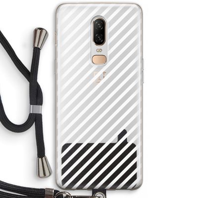 Strepen zwart-wit: OnePlus 6 Transparant Hoesje met koord