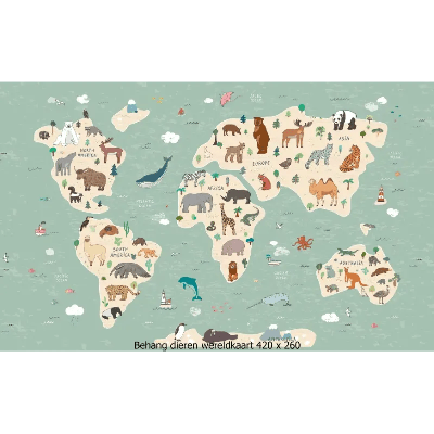 Designed4Kids wandvullend behang kinderkamer wereldkaart met dieren-420 x 260 cm