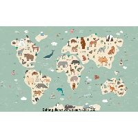 Designed4Kids wandvullend behang kinderkamer wereldkaart met dieren-420 x 260 cm