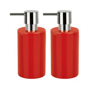 Luxe zeeppompje/dispenser Sienna - 2x - glans rood - porselein - 16 x 7 cm - 300 ml