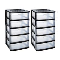 PlasticForte Ladeblok bureau organizer - 2x stuks - 5 lades - zwart - 40x39x81cm