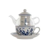 Theepot Home ESPRIT Blauw Wit Kristal Porselein