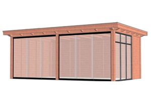 Buitenverblijf Florence 650x425 cm - Plat dak - Combinatie 1- Plat dak- Onbehandeld lariks Douglas hout- Trendhout