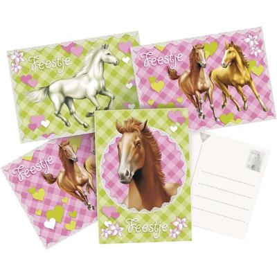 Kinderfeestje uitnodigingen - Paarden themafeest - 6x kaarten - kinder partijtje