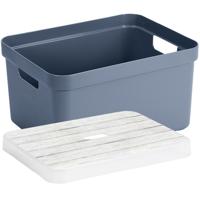 Opbergbox/opbergmand donkerblauw 32 liter kunststof met deksel