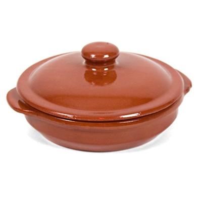 Ovenschaal/stoofpot - Oviedo - aardewerk - 18 x 9 cm - met deksel - bruin