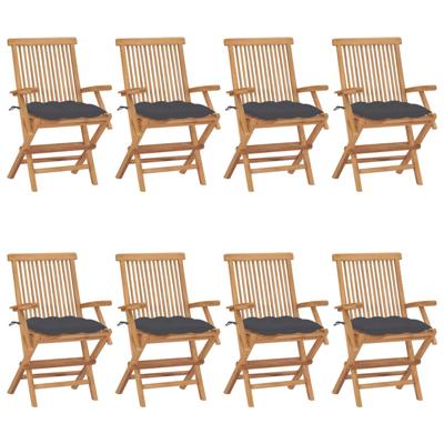 Tuinstoelen 8 st met antracietkleurige kussens massief teakhout