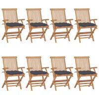Tuinstoelen 8 st met antracietkleurige kussens massief teakhout