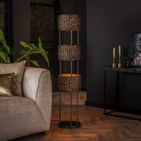 LifestyleFurn Vloerlamp Carman 3-lamps Handgevlochten Water Hyacint - zwart nikkel