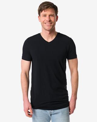 HEMA Heren T-shirts slimfit v-hals extra lang - 2 stuks zwart (zwart)