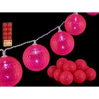 Lichtsnoer 10 led balletjes - fuchsia roze - 150 cm - kunststof- batterij - thumbnail