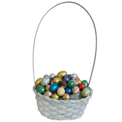 Rieten mandje met hengsel - mintgroen - D20 x H38 cm - paasmandje