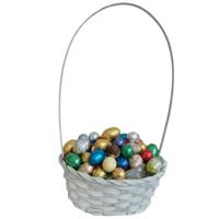 Rieten mandje met hengsel - mintgroen - D20 x H38 cm - paasmandje