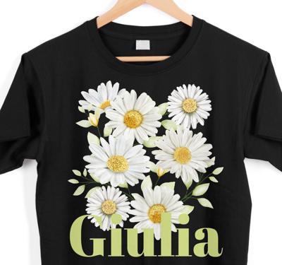 Bloem t-shirt Realistische madeliefjes op streeppatroon