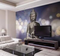 Zen ruimte fotobehang boeddha paarse glitters